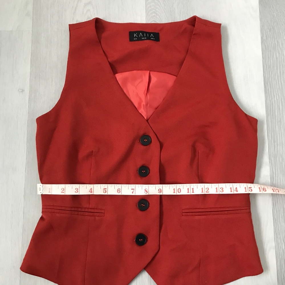KAIIA ASOS RED TAILORED VEST BUTTON V NECK WOMENS 4 - Picture 5 of 7